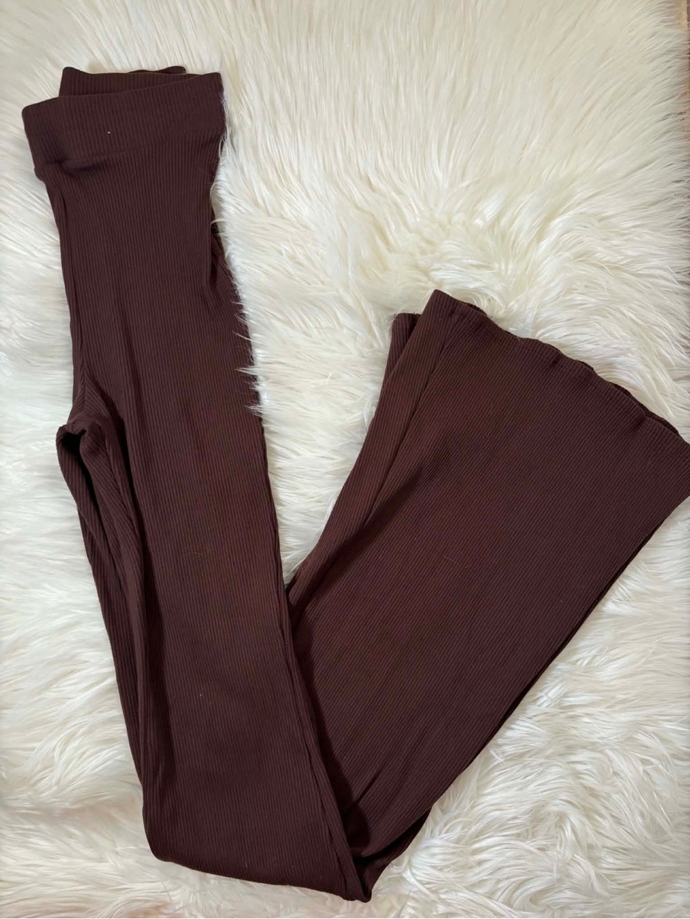 Fashion Nova Ribbed Wide Leg Pants - Chocolate Brown